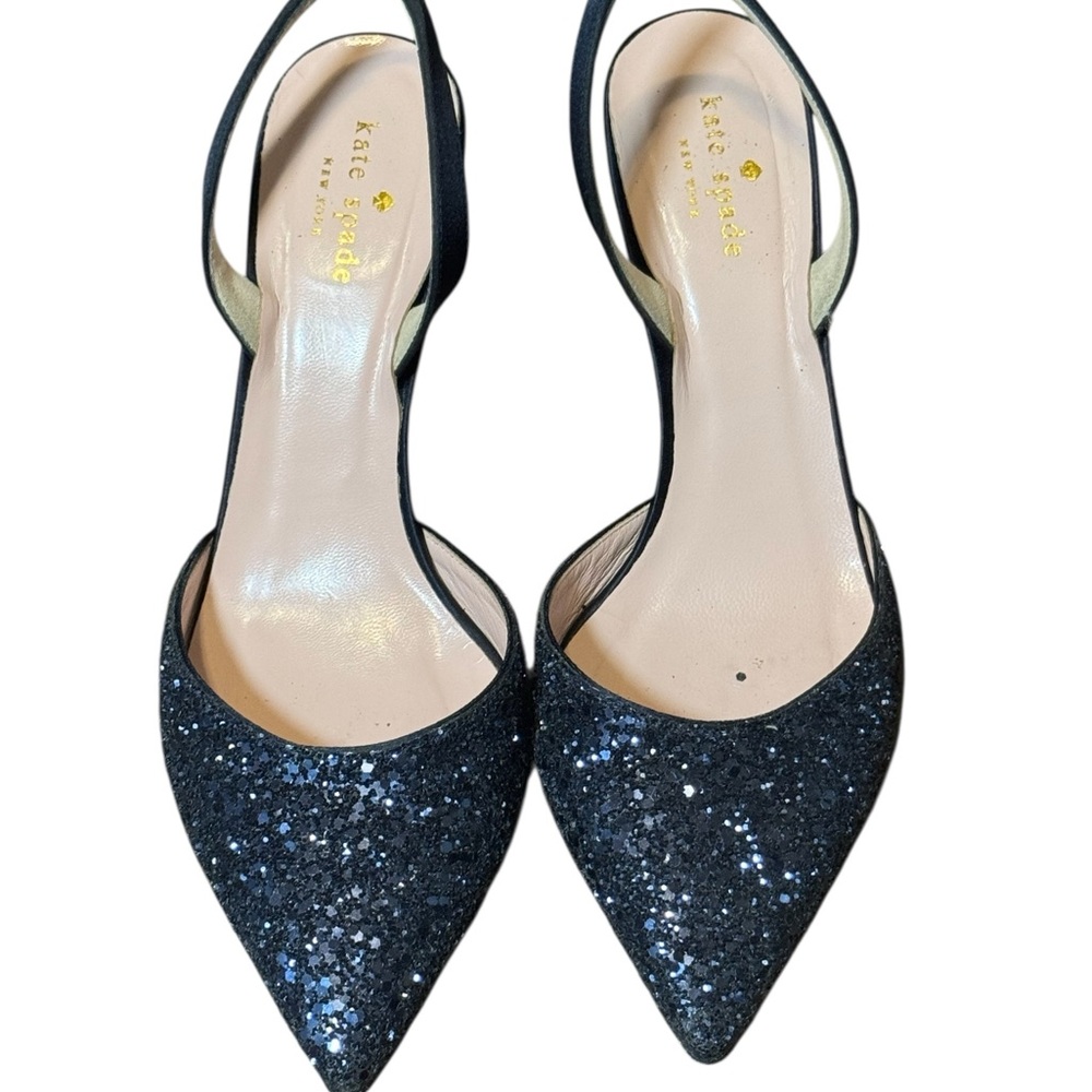 kate spade Navy Glitter Pointed Slingback Heels Women’s Size 9B - Picture 4 of 6
